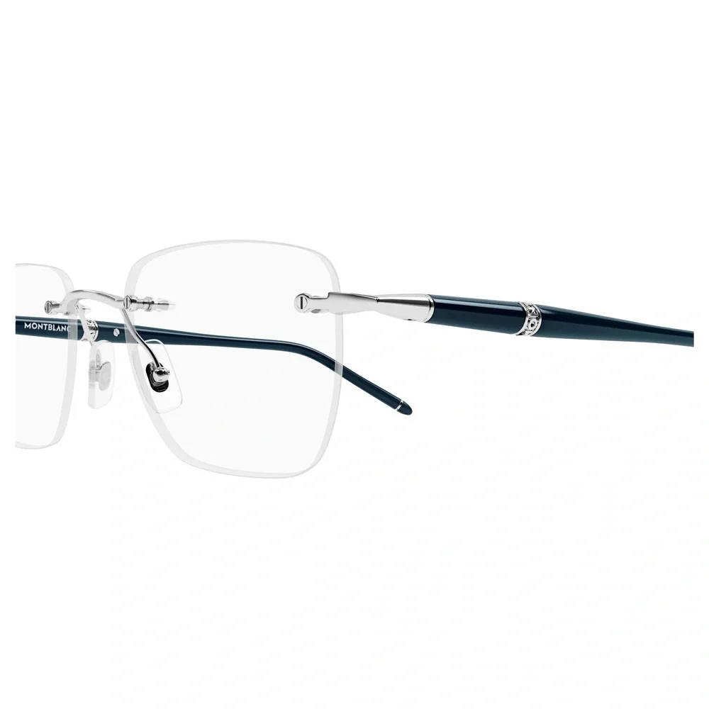 Mont Blanc MB0346O Eyeglasses Silver Blue Metal Rectangle